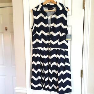 Navy and White Zigzag Sleeveless Dress